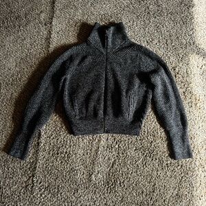 Athleta Women’s S Swissvale Grey Sweater Zip Up‎ Jacket Chunky Knitted Mock Neck